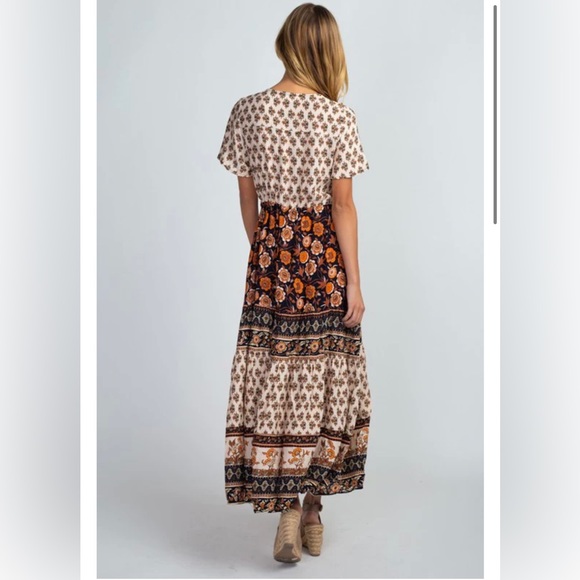 Bohme Brown and Orange Floral Midi Size M - Picture 2 of 8